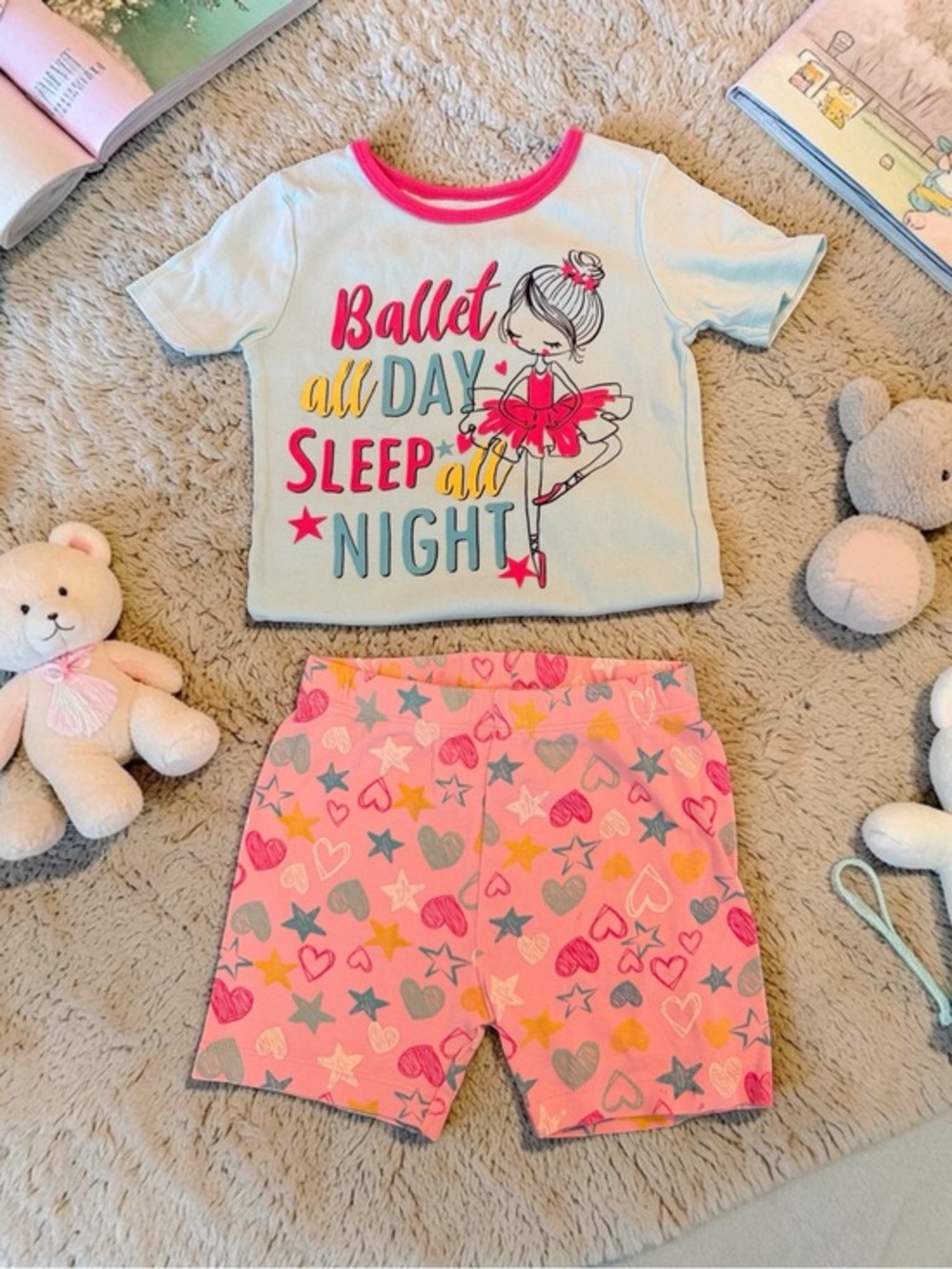 Member's Mark Ballet All Day Girls Pajama Set - Light Blue Top & Pink Shorts 5T